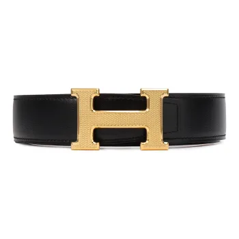 HERMES Cow Leather Belt Unisex Brown/Black Width  3.2cm