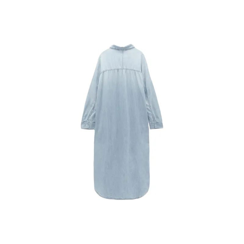 ZARA Long-Sleeved Dresses Women's Blue-1