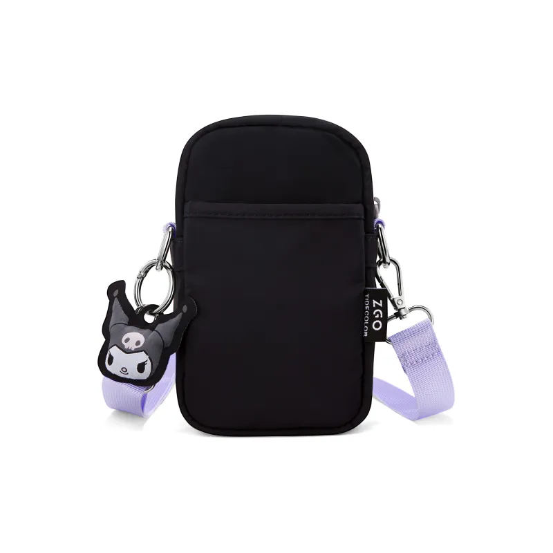 Zgo Sanrio, Kuromi Collection Polyester Cell Phone Pouch, Crossbody Bag, Small Bag Trumpets Women's Black-3