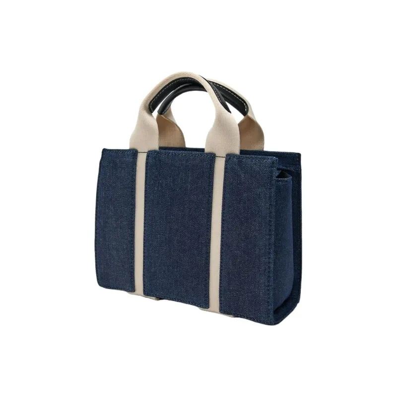 ZARA Cotton Tote Bag Shopping Bag Handbag Crossbody Bag Small Size Women's Blue Denim-2