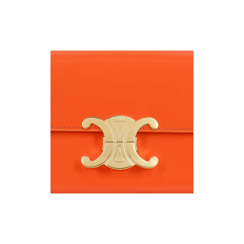 CELINE Triomphe Shiny Cow Leather Crossbody Bag Women's Bright Orange-5