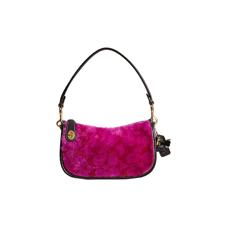 COACH Swinger Glove Tanning Shoulder Bag Handbag Shoulder Bag Medium Size Women's Rose Red Purple-0