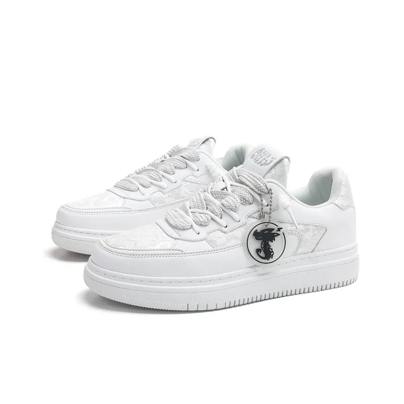 Jifffly Anti-Slip Wear-Resistant Low-Top Skateboard Shoes Unisex White Silk-2