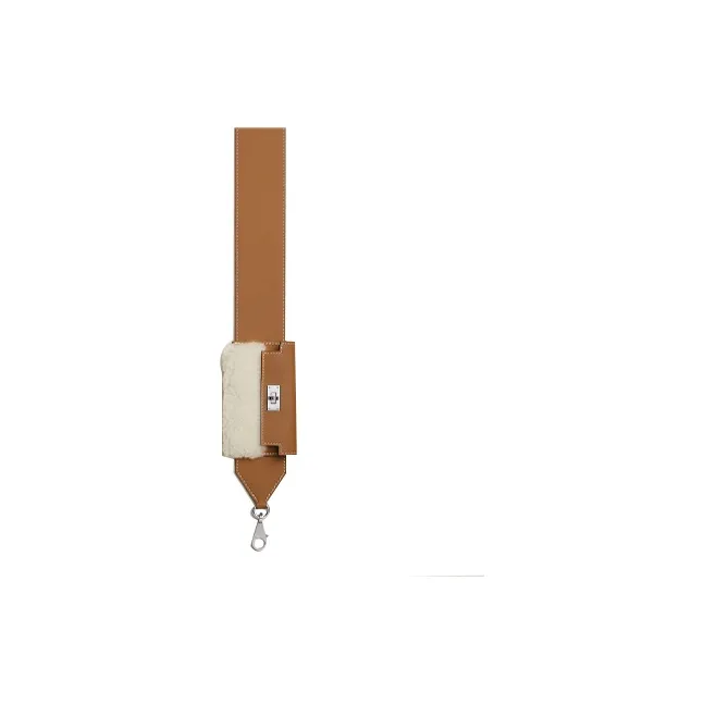 HERMES Kelly Pocket Swift Calfskin With Shearling Bag Straps Women's Gold With Light Beige Accents-3
