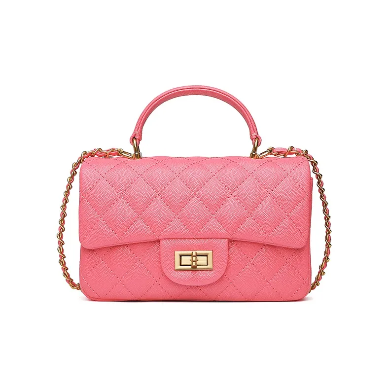 Playboy Top Grain Cow Leather Shoulder Bag, Handbag Medium Size Women's Black/Pink-4