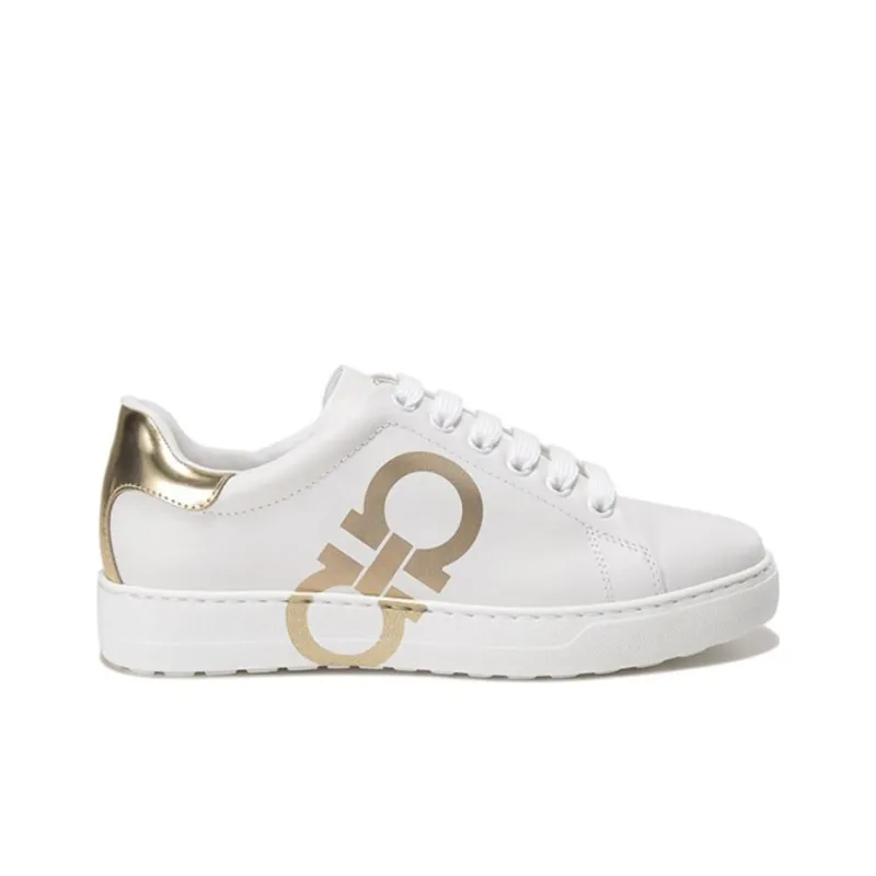 FERRAGAMO Low Top Skateboard Shoes Women's White Gold-1