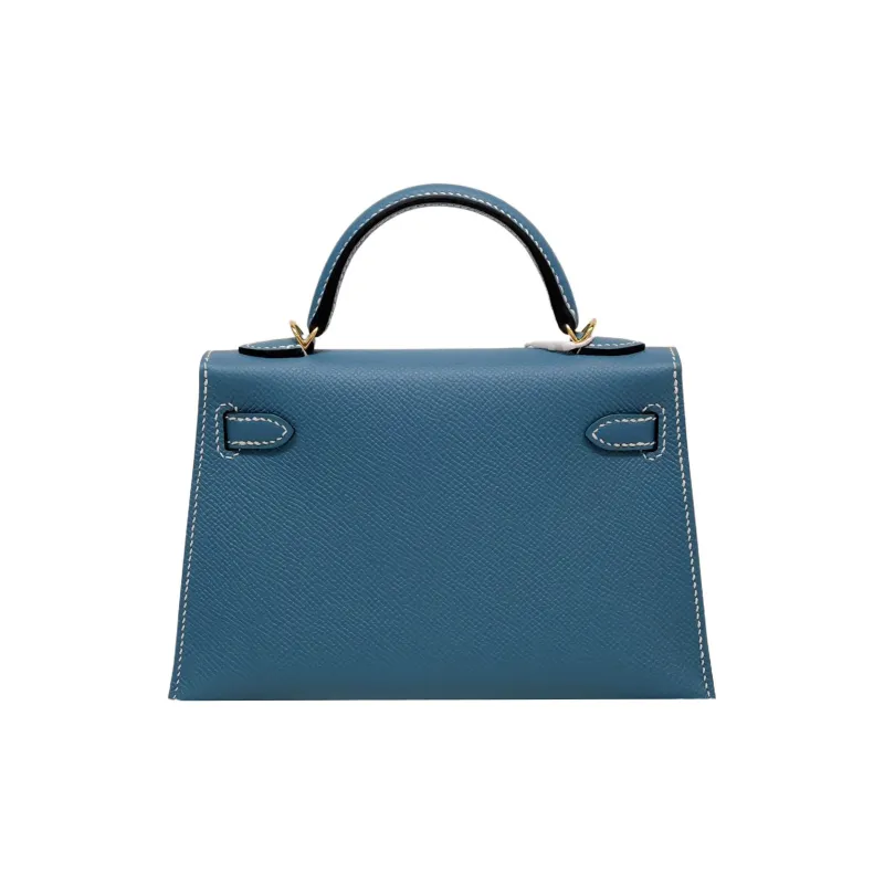 HERMES Mini Kelly 2nd Generation Epsom Leather Kelly Bag Handbag Mini Women's Blue-1
