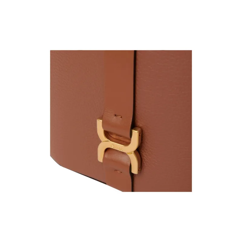 Chloe Marcie Calfskin One Shoulder Crossbody Makeup Bag Mini Women's Brown Yellow-3