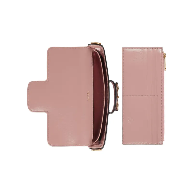 GUCCI Horsebit 1955 Leather Crossbody Bag, Shoulder Bag Mini Women's Light Pink-7