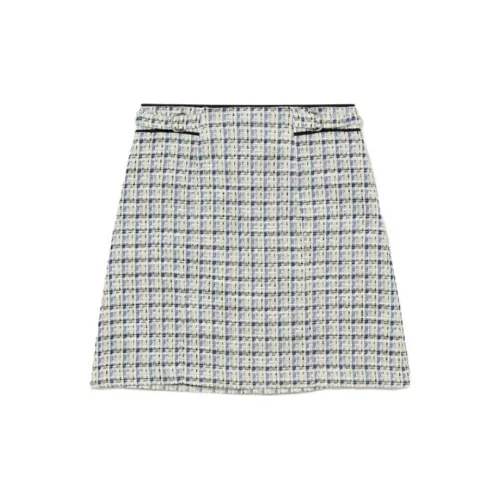 CLUB MONACO Casual Short Skirts Women's Yellow Blue Plaid Pattern C2ZCG