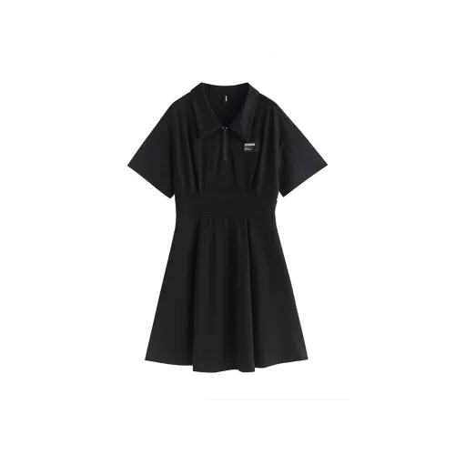 Initial language Short-Sleeved Dresses Women's Black