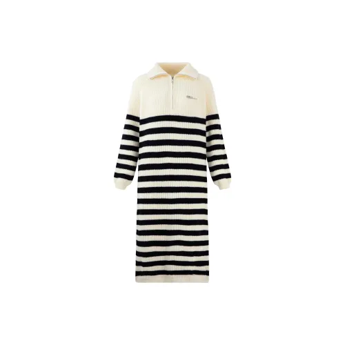 BASIC HOUSE Long-Sleeved Dresses Women's Black/White Stripe