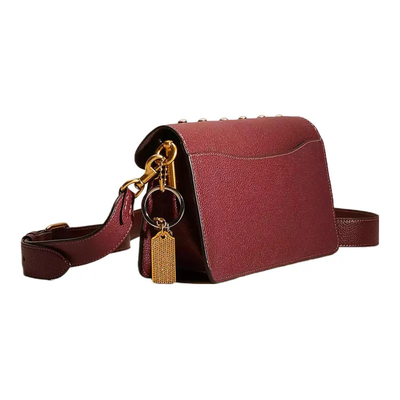 COACH Tabby Polished Pebbled Leather Messenger Bag Portable Crossbody Bag Shoulder Bag Women's Brass & Burgundy-1