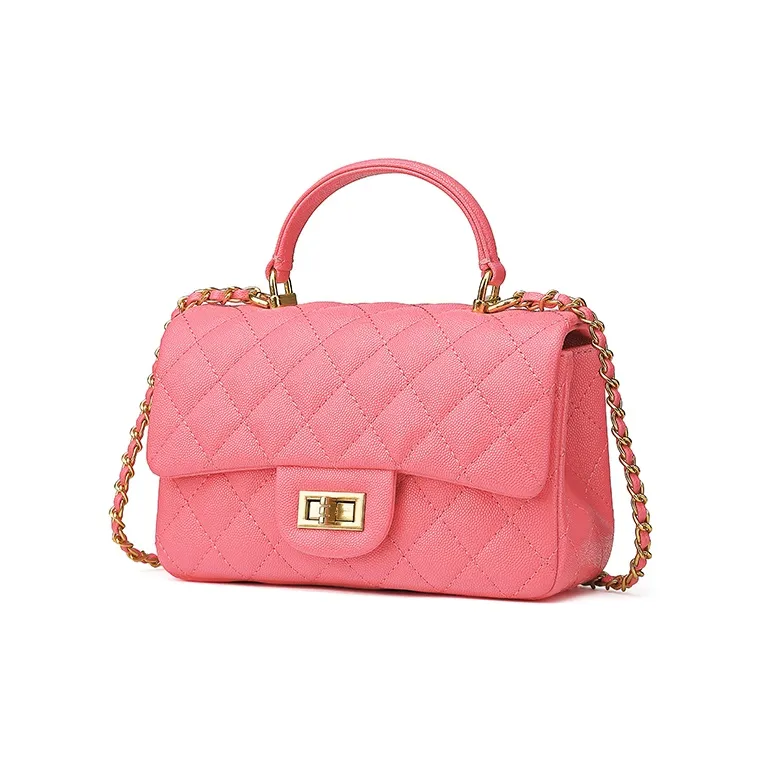 Playboy Top Grain Cow Leather Shoulder Bag, Handbag Medium Size Women's Black/Pink-5