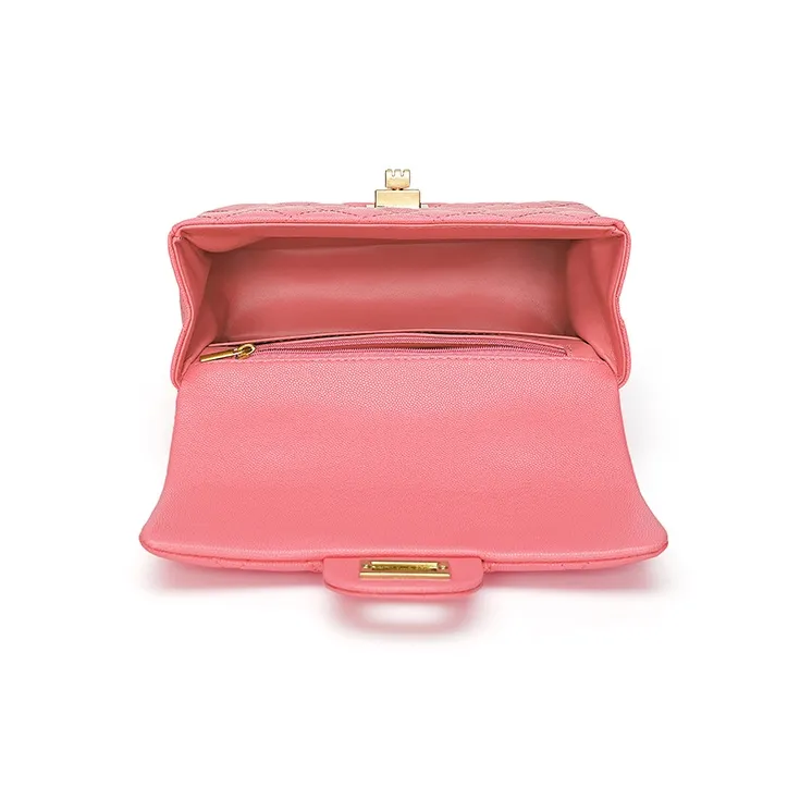 Playboy Top Grain Cow Leather Shoulder Bag, Handbag Medium Size Women's Black/Pink-7
