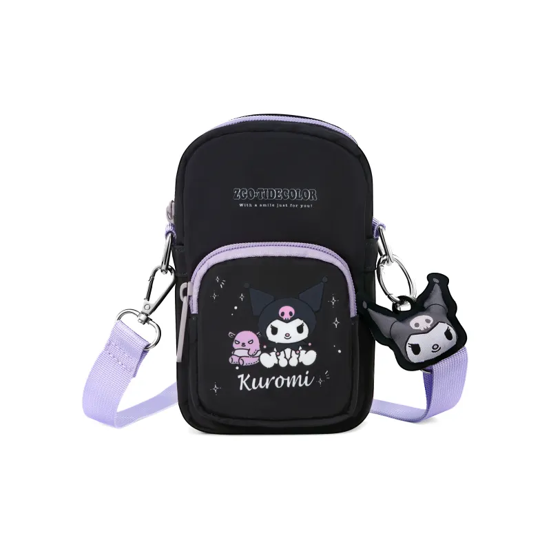 Zgo Sanrio, Kuromi Collection Polyester Cell Phone Pouch, Crossbody Bag, Small Bag Trumpets Women's Black-1