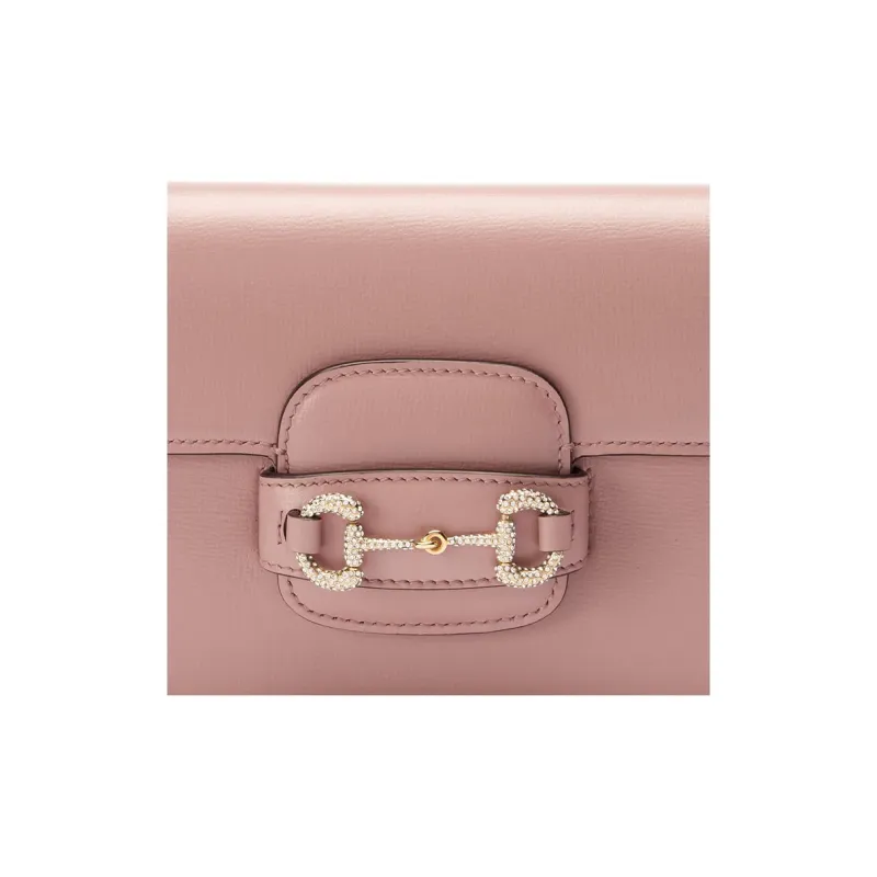 GUCCI Horsebit 1955 Leather Crossbody Bag, Shoulder Bag Mini Women's Light Pink-8
