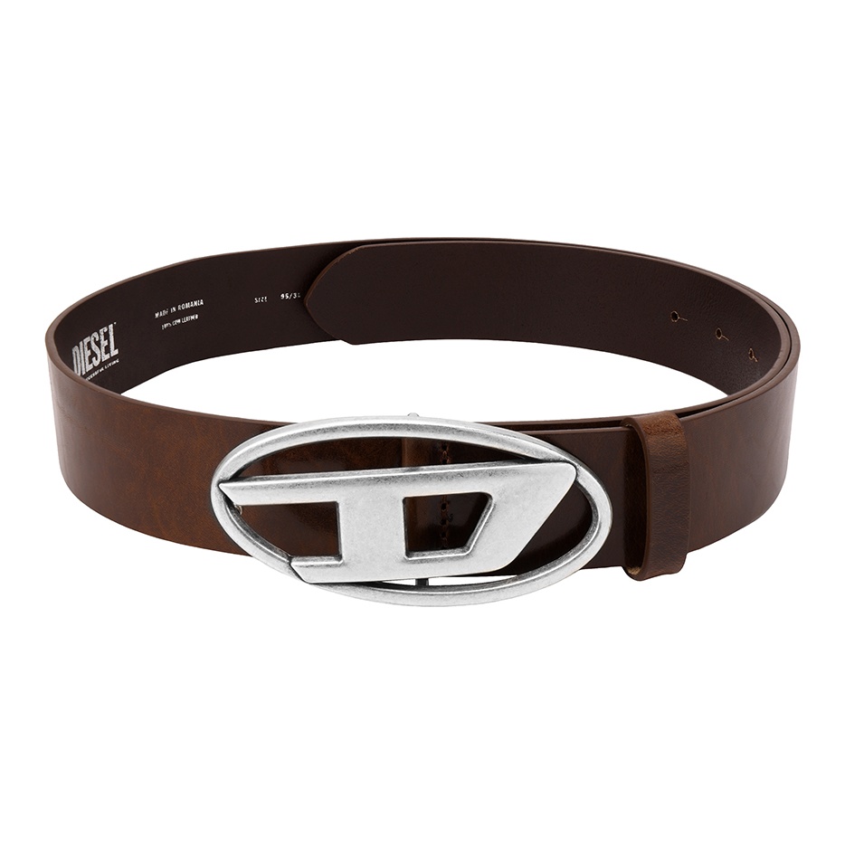 Men's 4cm Leather belt with Oval D buckle | Black | Diesel