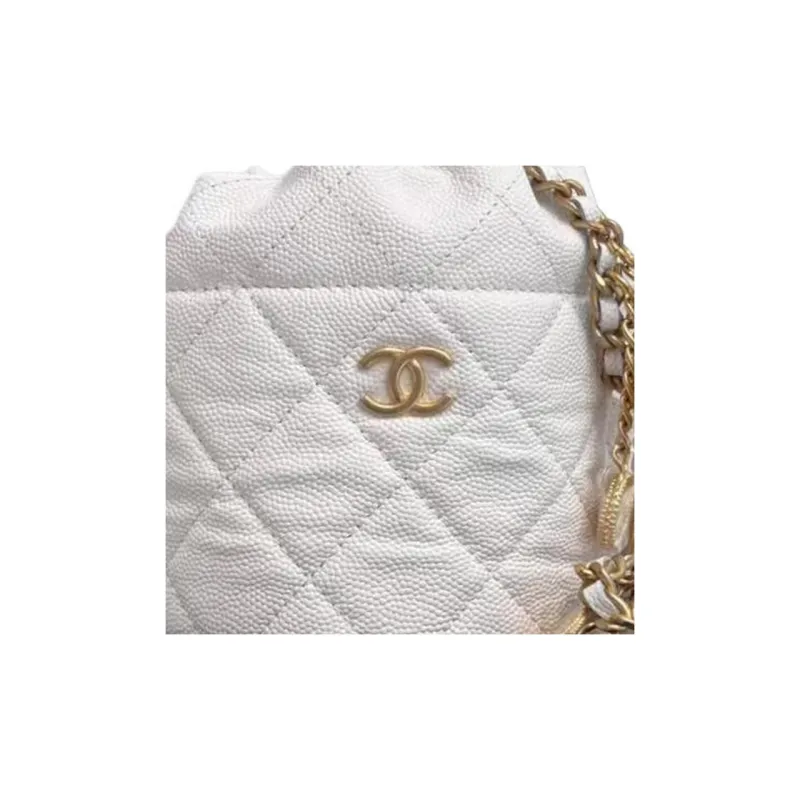 CHANEL Grain Embossed Calfskin Bucket Bag, Clutch, Shoulder Bag, Crossbody Bag Women's White-1