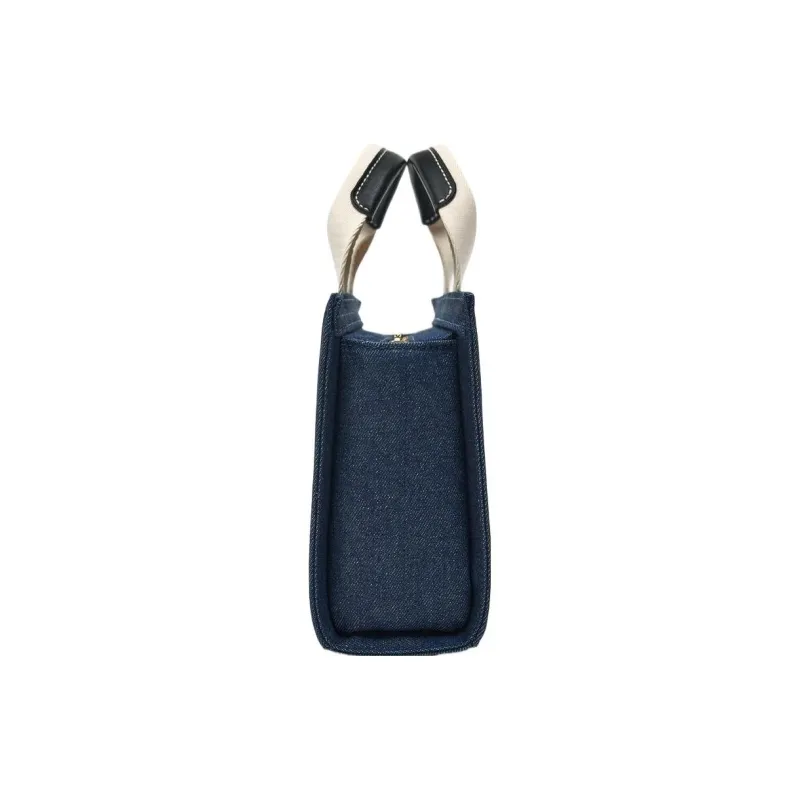 ZARA Cotton Tote Bag Shopping Bag Handbag Crossbody Bag Small Size Women's Blue Denim-3