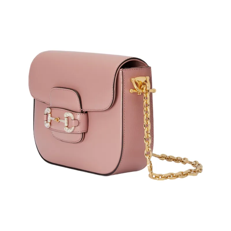 GUCCI Horsebit 1955 Leather Shoulder Bag Mini Women's Pink-1