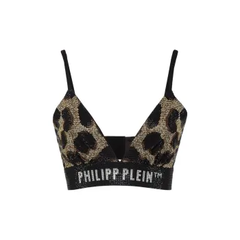 PHILIPP PLEIN Crystal embellished Leopard print Bra