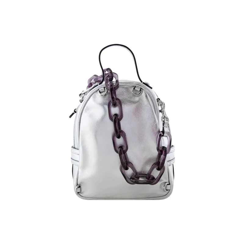 MOSCHINO Leather Backpack Regular Women's Silver-2