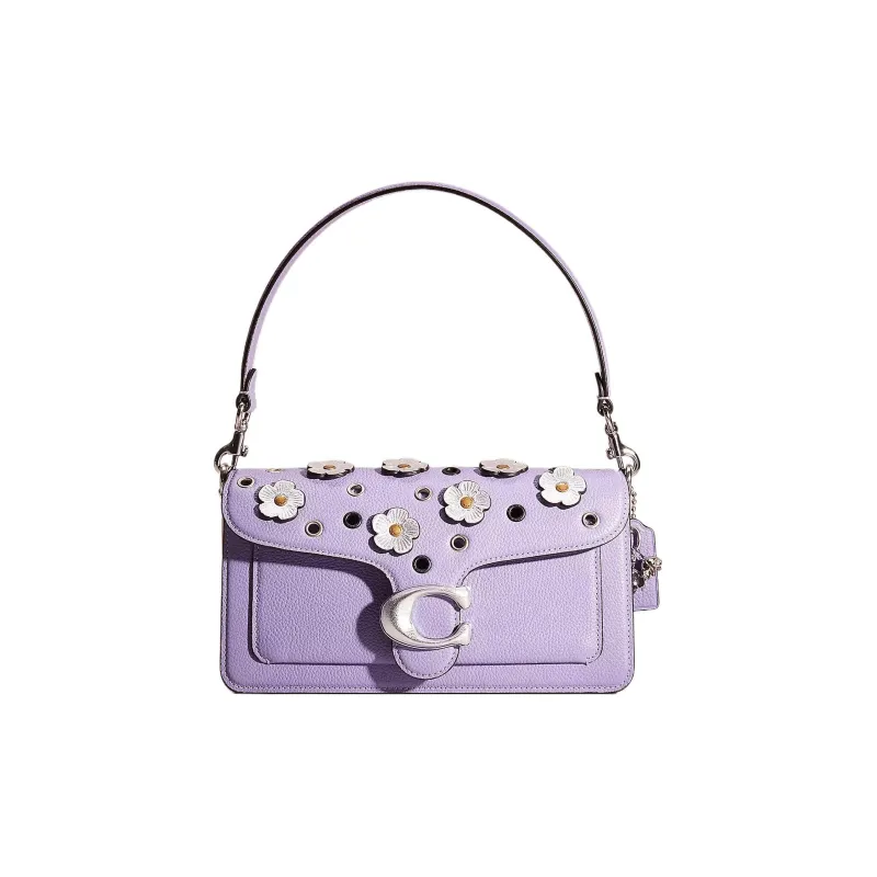 COACH Tabby Leather Messenger Bag, Handbag, Shoulder Bag Medium Size Women's Silver & Light Purple-0