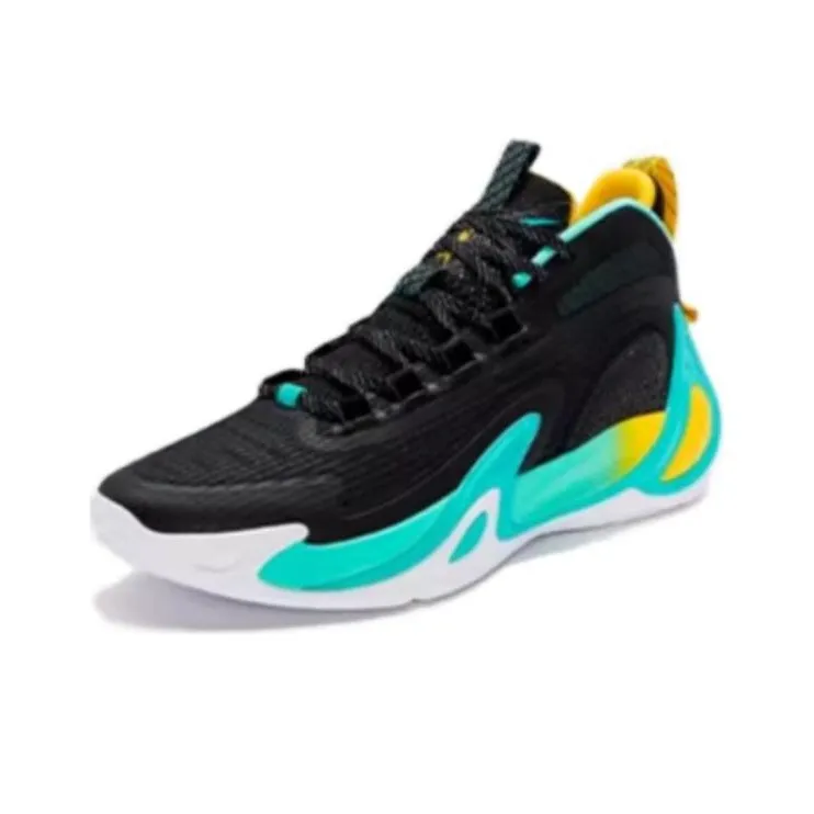 XTEP Anti Slip Wear Resistant High Top Basketball Shoes Men's Black Green-1