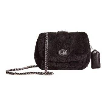 COACH Pillow Shearling Bonded Leather Pillow Bag Handbag Shoulder Bag Small Size Women's Silver & Black