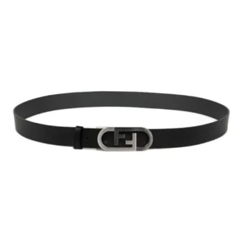 FENDI Double-Sided Decoration Smooth Buckle Leather Belts Men's Black Width: 3CM