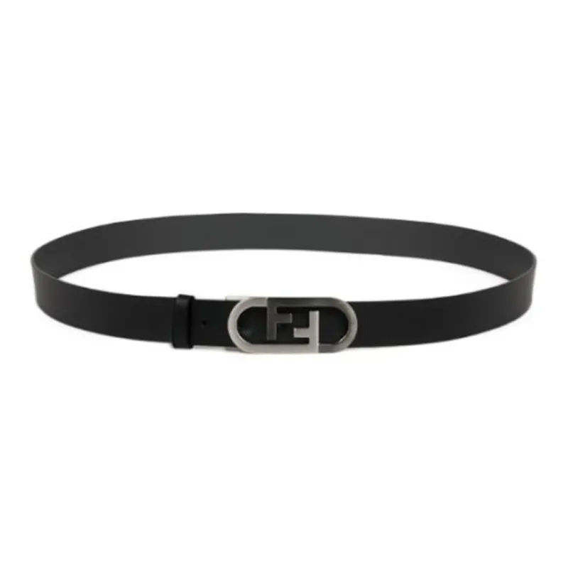 FENDI Double-Sided Decoration Smooth Buckle Leather Belts Men's Black Width: 3CM-0