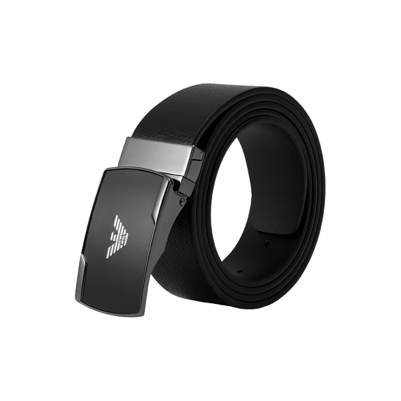 EMPORIO ARMANI Logo Emblem Smooth Buckle Leather Belts Men's Black Width 3.5cm-2
