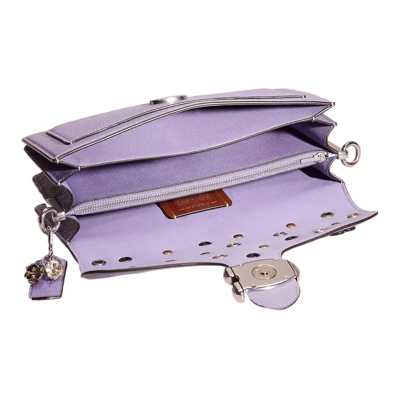 COACH Tabby Leather Messenger Bag, Handbag, Shoulder Bag Medium Size Women's Silver & Light Purple-2