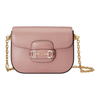 GUCCI Horsebit 1955 Leather Shoulder Bag Mini Women's Pink