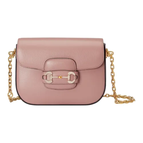 GUCCI Horsebit 1955 Leather Shoulder Bag Mini Women's Pink
