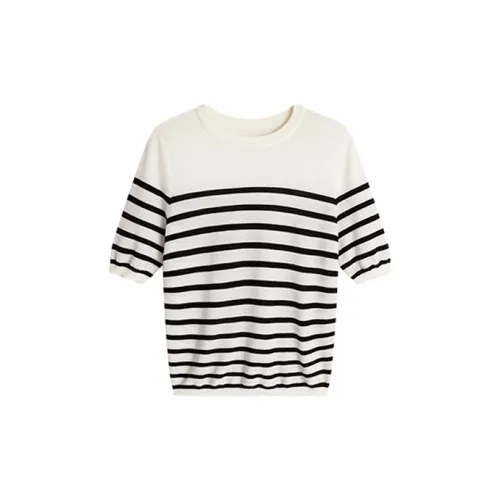 Famanxuan Sweaters Women's White Base With Black Stripes