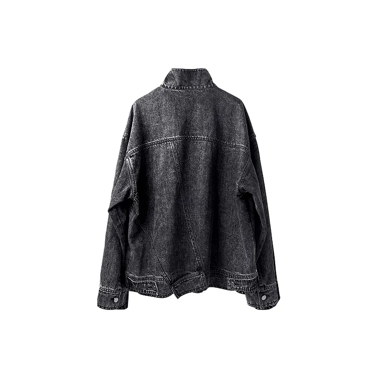 HUANXIANGZHE Denim Jacket Unisex Black-1