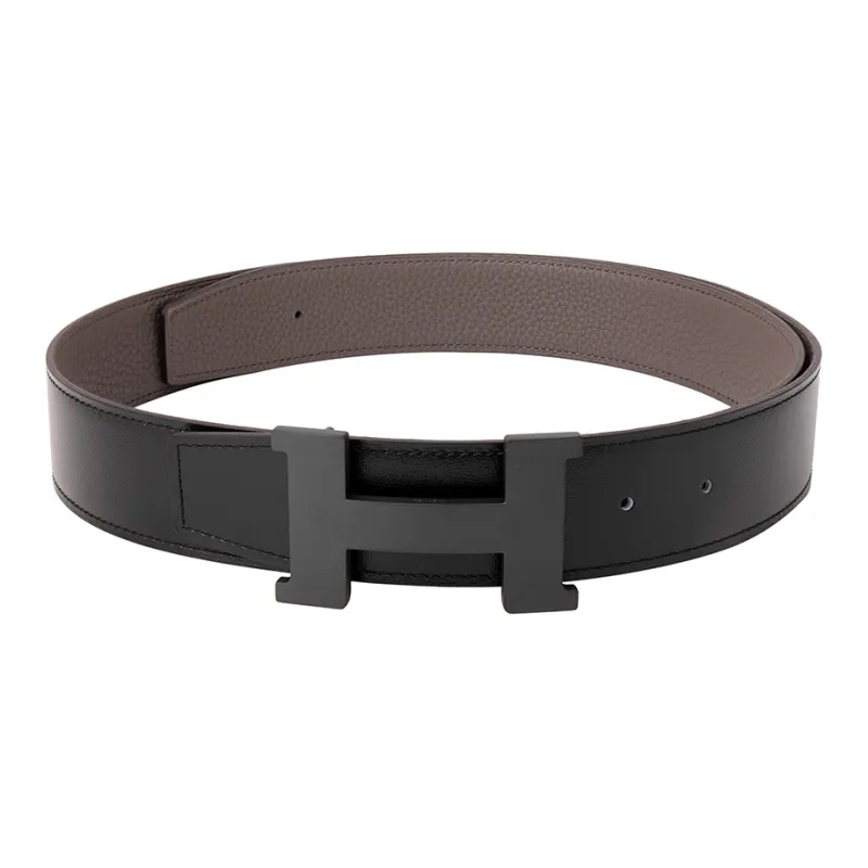 HERMES Constance Cow Leather Belts Unisex Black/Gray Width 3.8cm-1