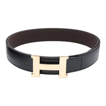 HERMES Togo Calfskin Double Sided Leather Leather Belts Men's Black/Chocolate Width 3.8cm