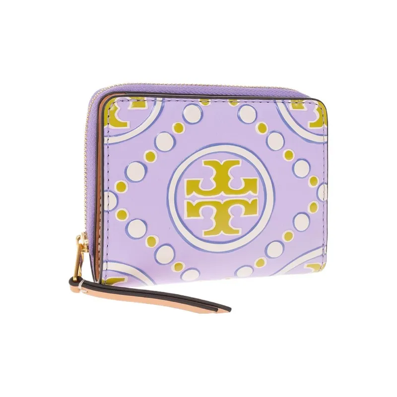 TORY BURCH Embossed Leather With Calfskin Trim Coin Purses Wallets Women's Purple-1