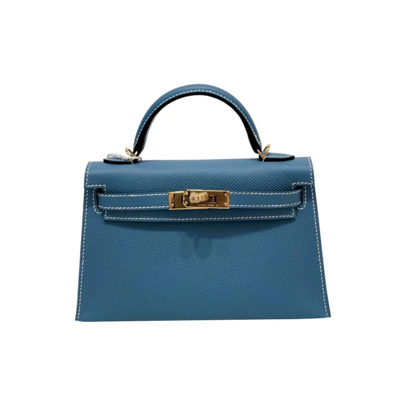 HERMES Mini Kelly 2nd Generation Epsom Leather Kelly Bag Handbag Mini Women's Blue-0