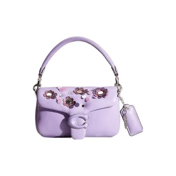 COACH Pillow Leather Pillow Bag Handbag, Shoulder Bag Small Size Women's Silver & Light Purple