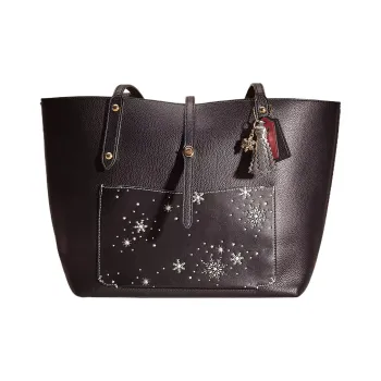 COACH Market Tote Leather Tote Bag Shopping Bag Handbag Shoulder Bag Women's Black & True Red & Light Gold