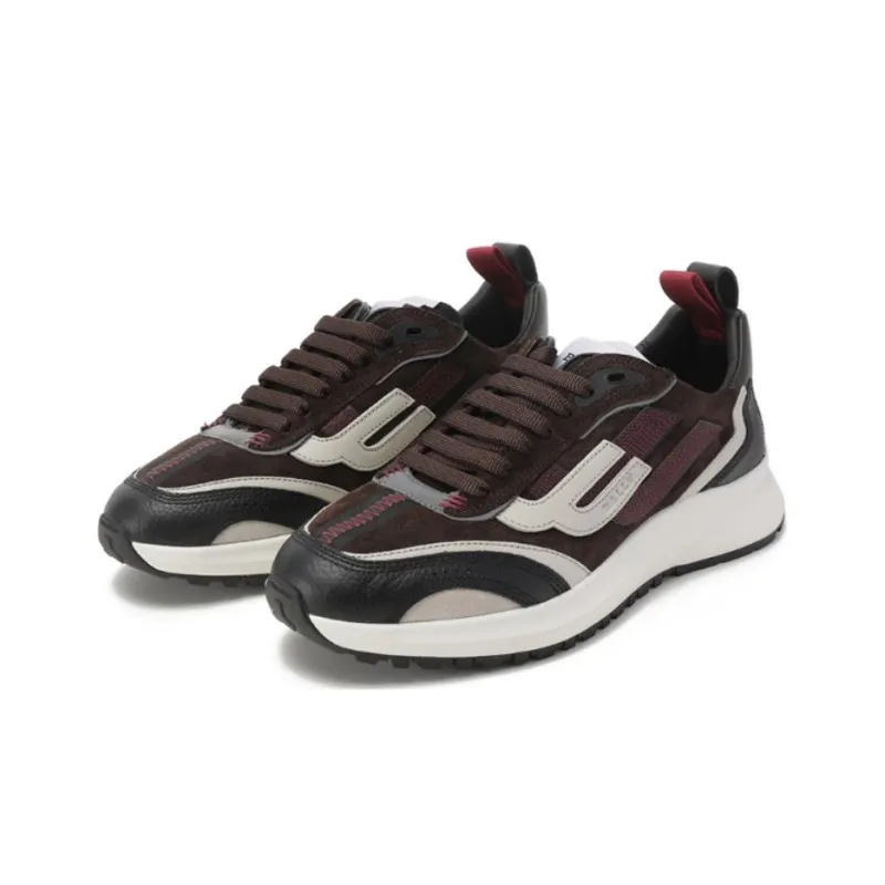 BALLY Outline Collection Breathable Low Top Casual Shoes Men's Black, Gray, & Brown Multicolor-2