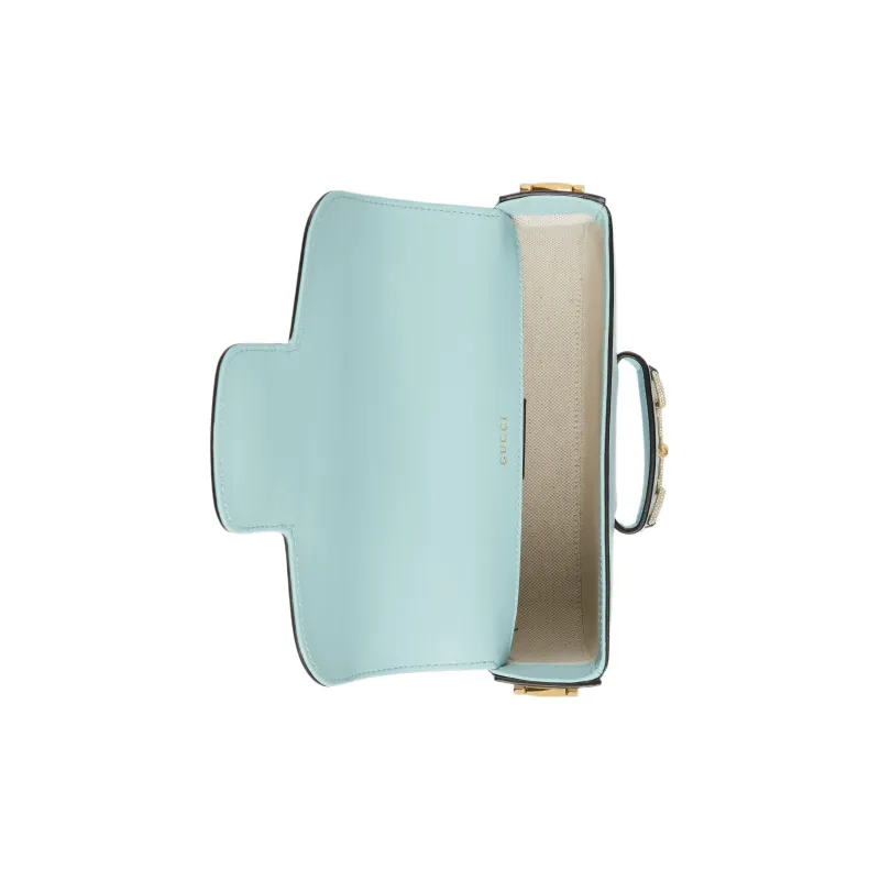 GUCCI Horsebit 1955 Leather Saddle Bag, Shoulder Bag Women's Light Blue-6