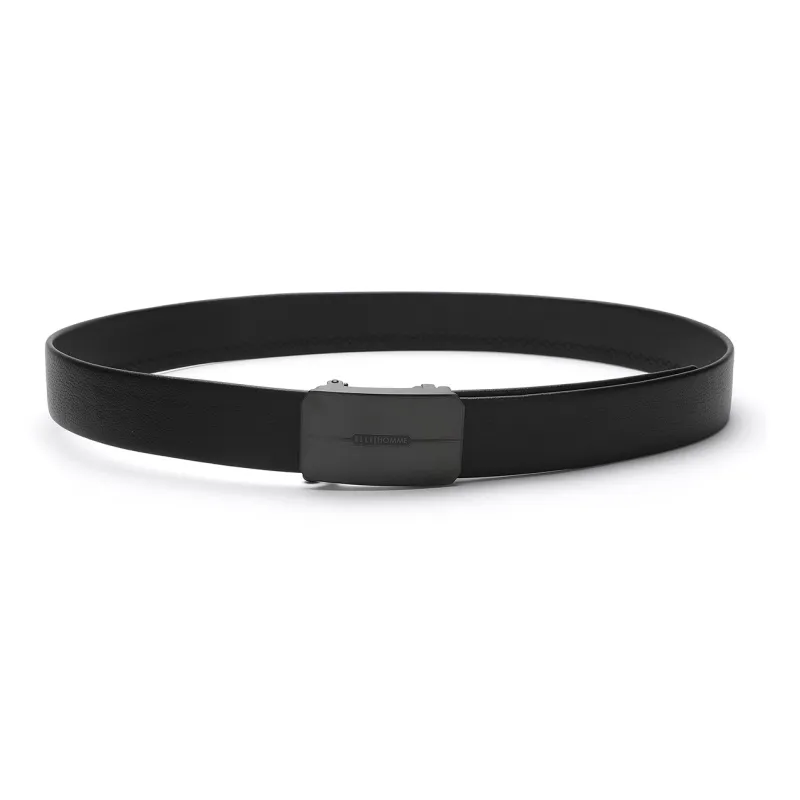ELLE HOMME Automatic Buckle Belt, Steel Buckle Cow Leather Belt Men's Black Width 3.7cm-3