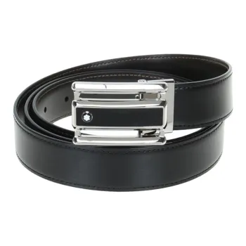 MONTBLANC Solid Color Emblem Letter Decoration Smooth Buckle Leather Belts Men's Width: 3cm