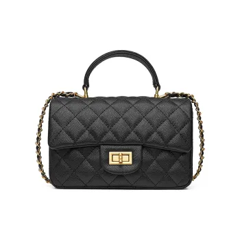 Playboy Top Grain Cow Leather Shoulder Bag, Handbag Medium Size Women's Black/Pink