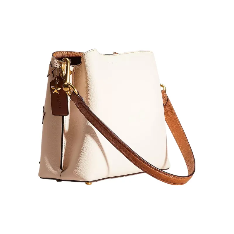 COACH Willow Leather Bucket Bags Shoulder Bag Crossbody Bag Medium Size Women's Brass & Chalk Multicolor-1